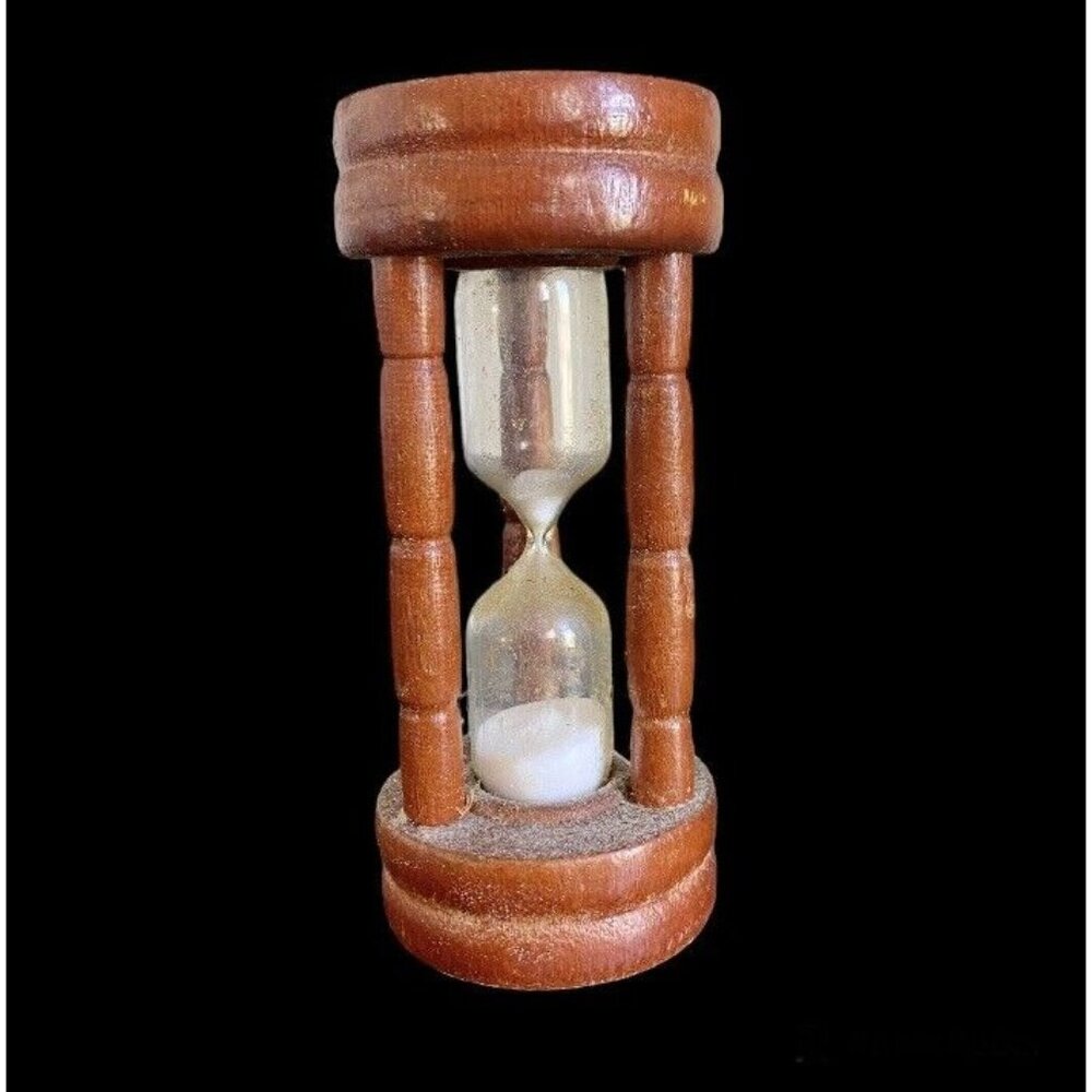 Wooden Nevco Sand Timer Made in Japan White Sand 3 Column Support 1960's Vintage